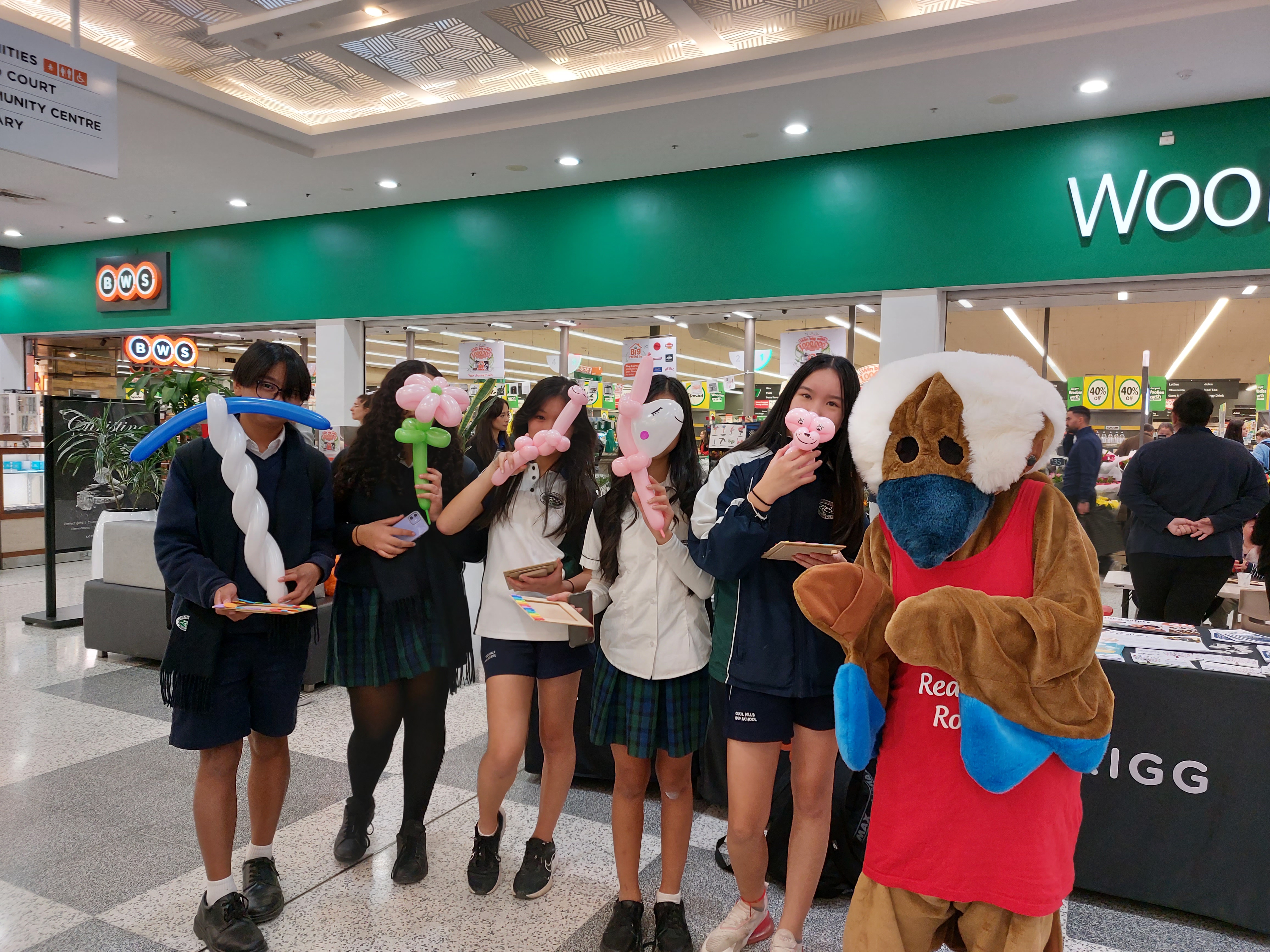 School kids with Calvin the Kookaburra